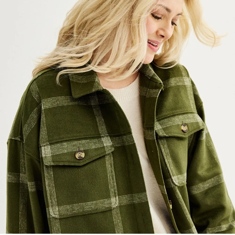 NWT Sonoma Green Plaid Shacket in Size 0X, 1X, 2X, 4X - Picture 2 of 16